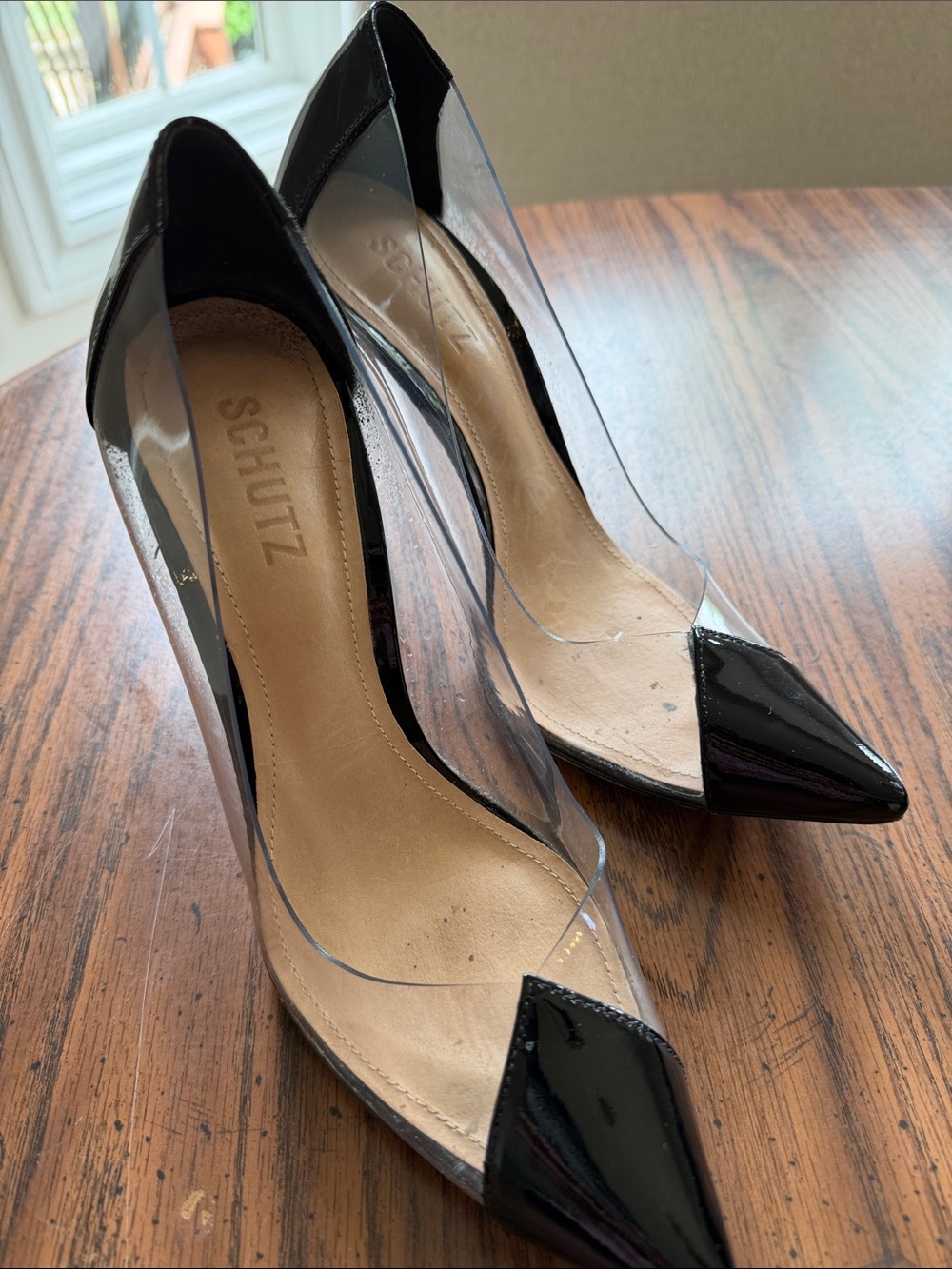 SCHUTZ Cendi Black Patent Pointed-Toe Clear-Sided Pumps - Picture 2 of 5
